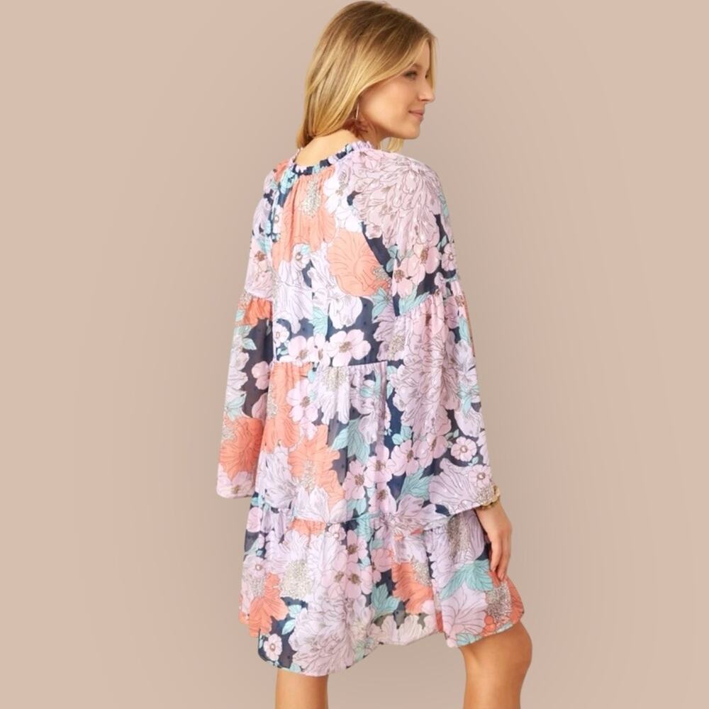 Piper + Scoot Finlinson Swiss Dot Floral Dress in Lilac + Navy Small - Picture 4 of 11